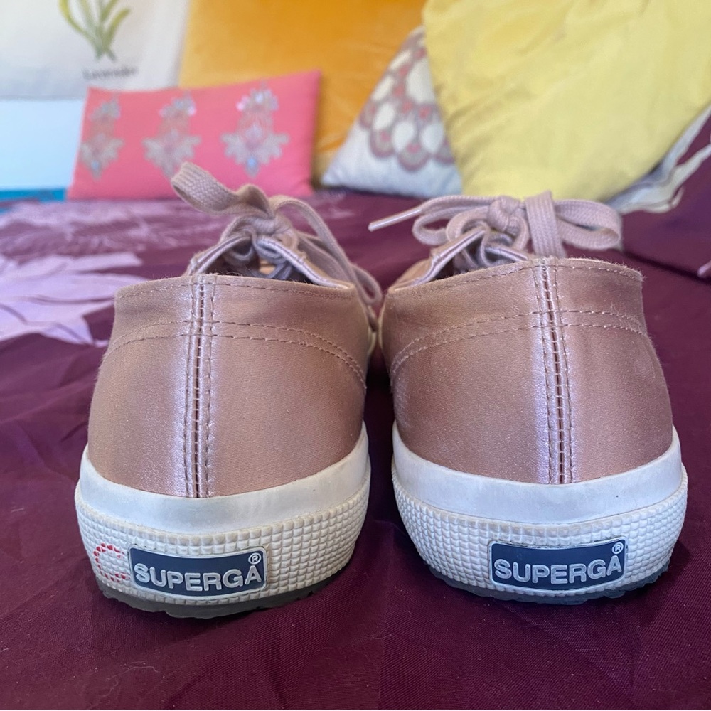 SUPERGA Blush Pink Satin Lace Up Sneaker - Picture 5 of 9